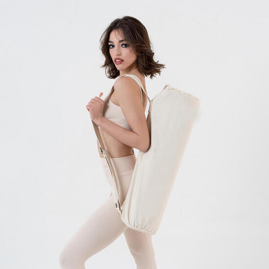 Sacca yoga cotone tasca interna chiusura cordino cinghia regolabile Beige