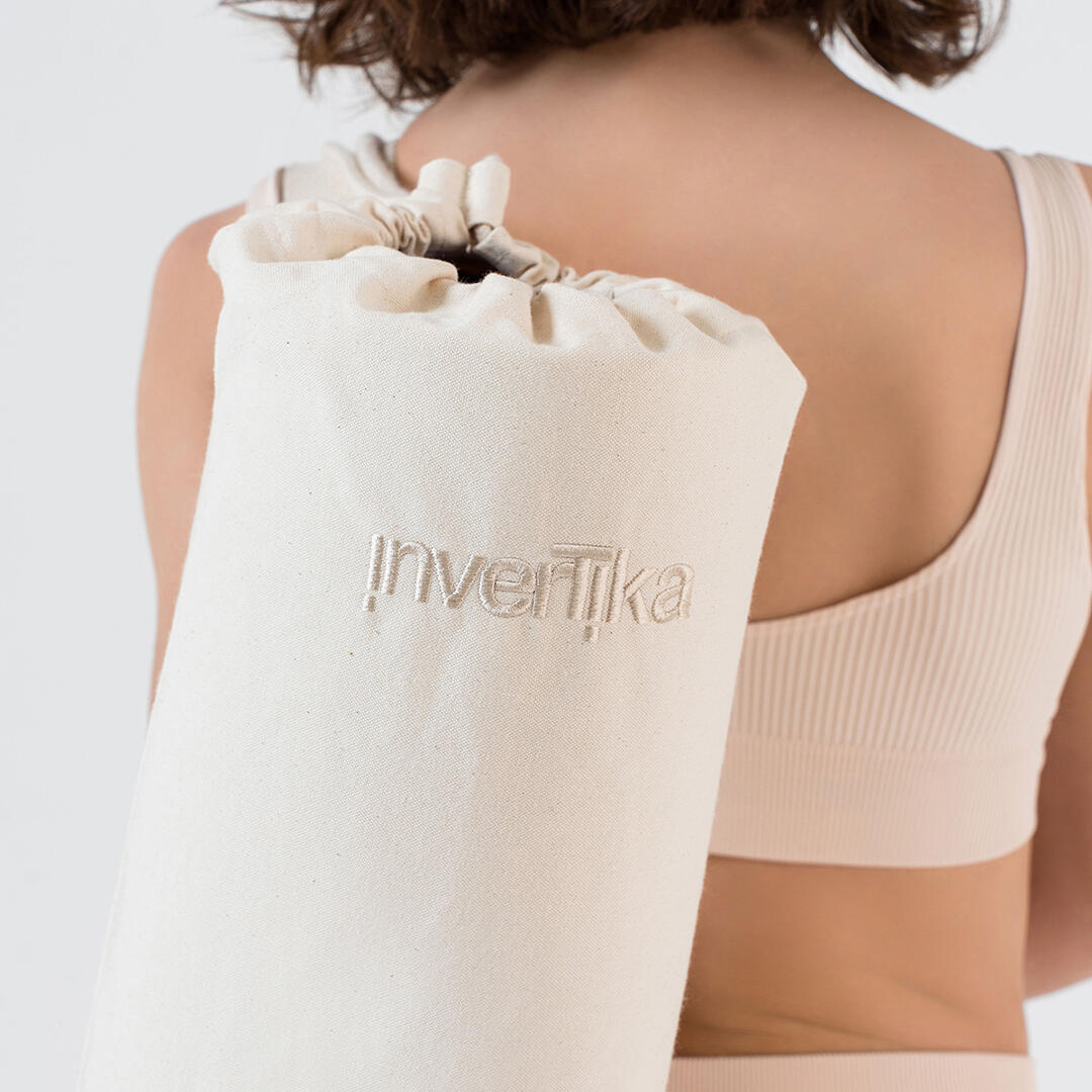 Sacca yoga cotone tasca interna chiusura cordino cinghia regolabile Beige 3/5