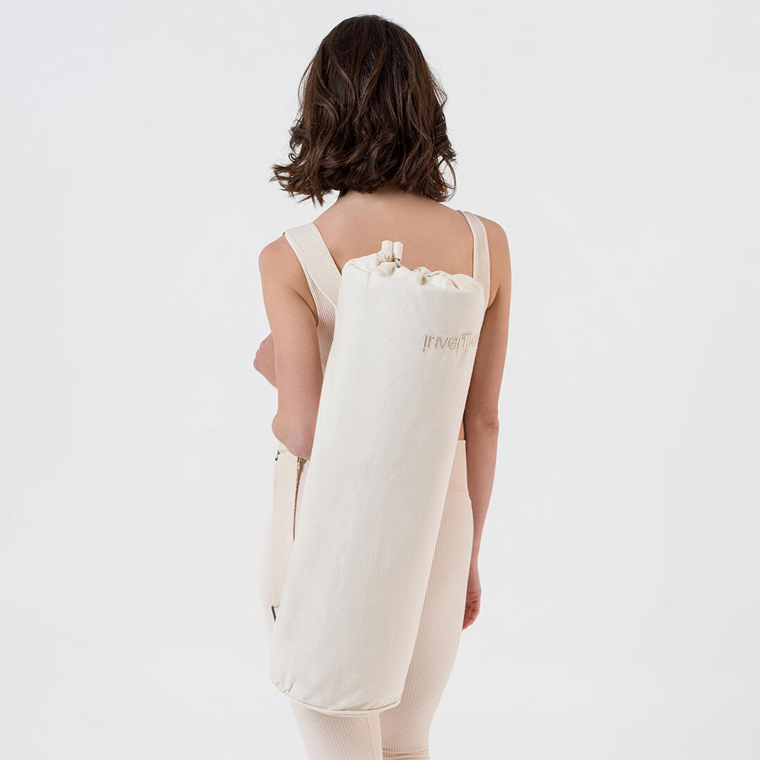 Sacca yoga cotone tasca interna chiusura cordino cinghia regolabile Beige 4/5