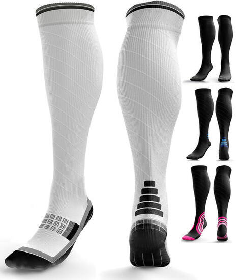 Kompressionssocken Damen Herren für Sport Alltag und Fliegen Schwarz Weiß L-XL