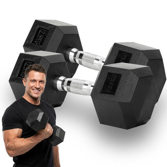 Haltère caoutchouté XTREXO Hex 12,5 kg
