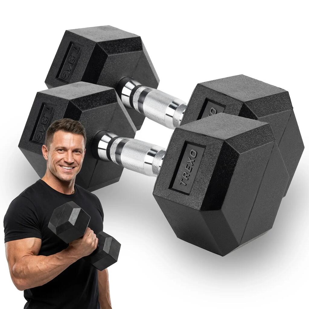 XTREXO Hex Rubber Dumbbell 7.5 kg