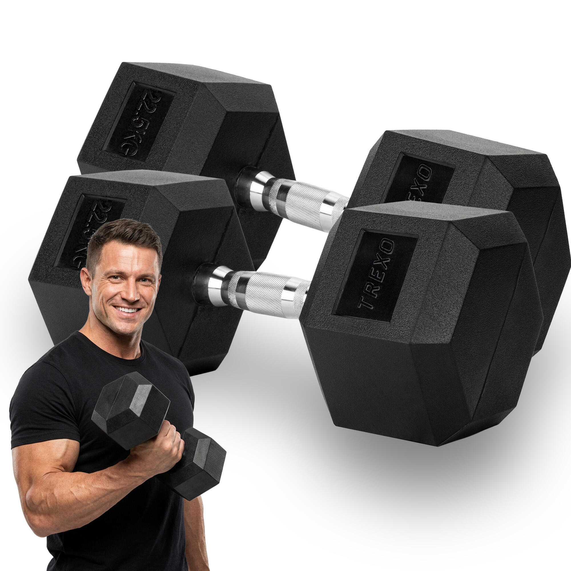 Xtrexo - Haltère Caoutchouté Xtrexo Hex 22,5 Kg - Haltère - Noir - 22,5 Kg - Decathlon