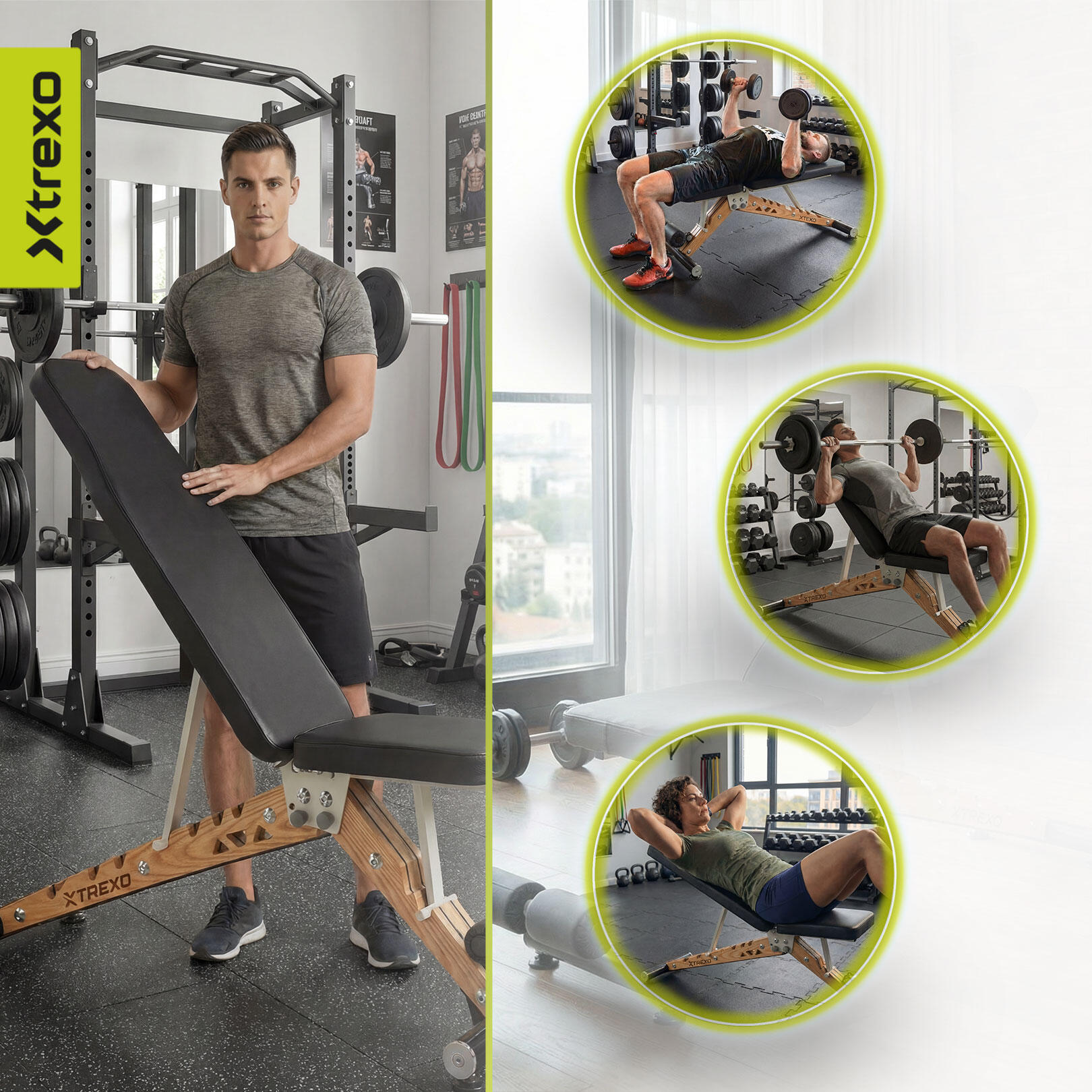XTREXO verstelbare houten trainingsbank Leszy 3/7