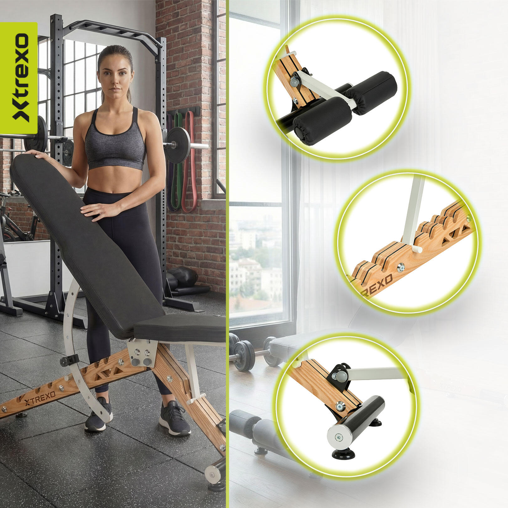 XTREXO verstelbare houten trainingsbank Leszy 6/7