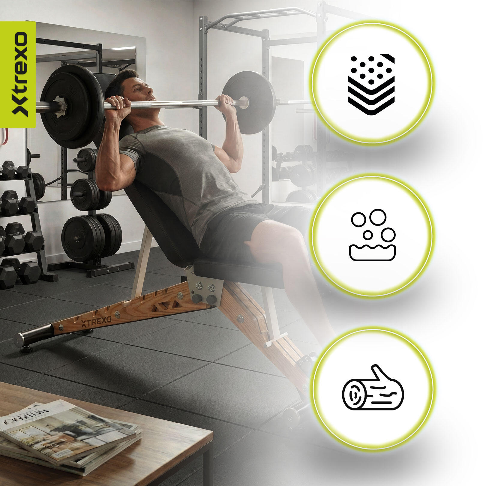 XTREXO verstelbare houten trainingsbank Leszy 5/7
