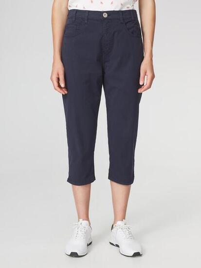 Corsaire femme SANTACOR Navy, ceinture semi-élastiquée, 2 poches, 97% coton