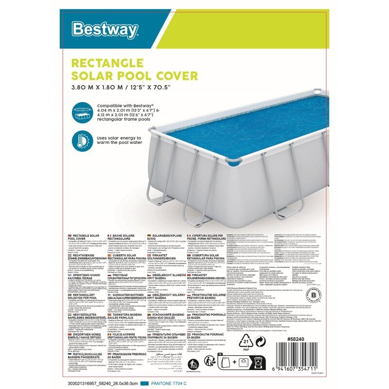 Cobertor Solar Rectangular Bestway 380x180 cm para Piscinas Rectangulares de 404 4/5