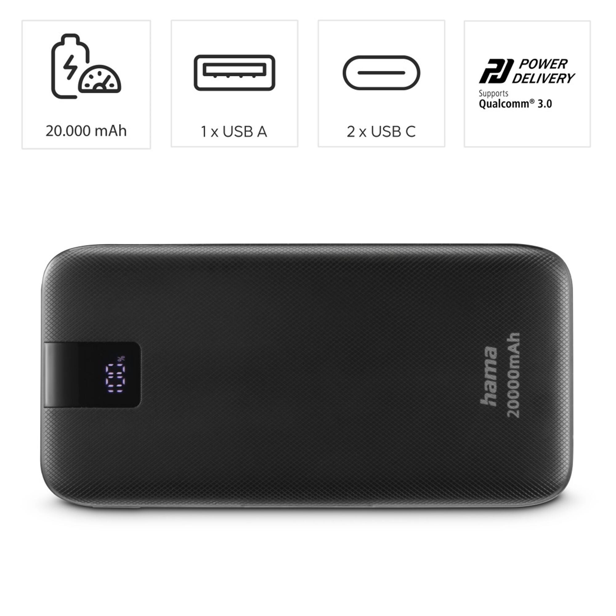 HAMA Power Pack PD20, 20000mAh, Power Delivery, 2xUSB-C, USB-A 2/7