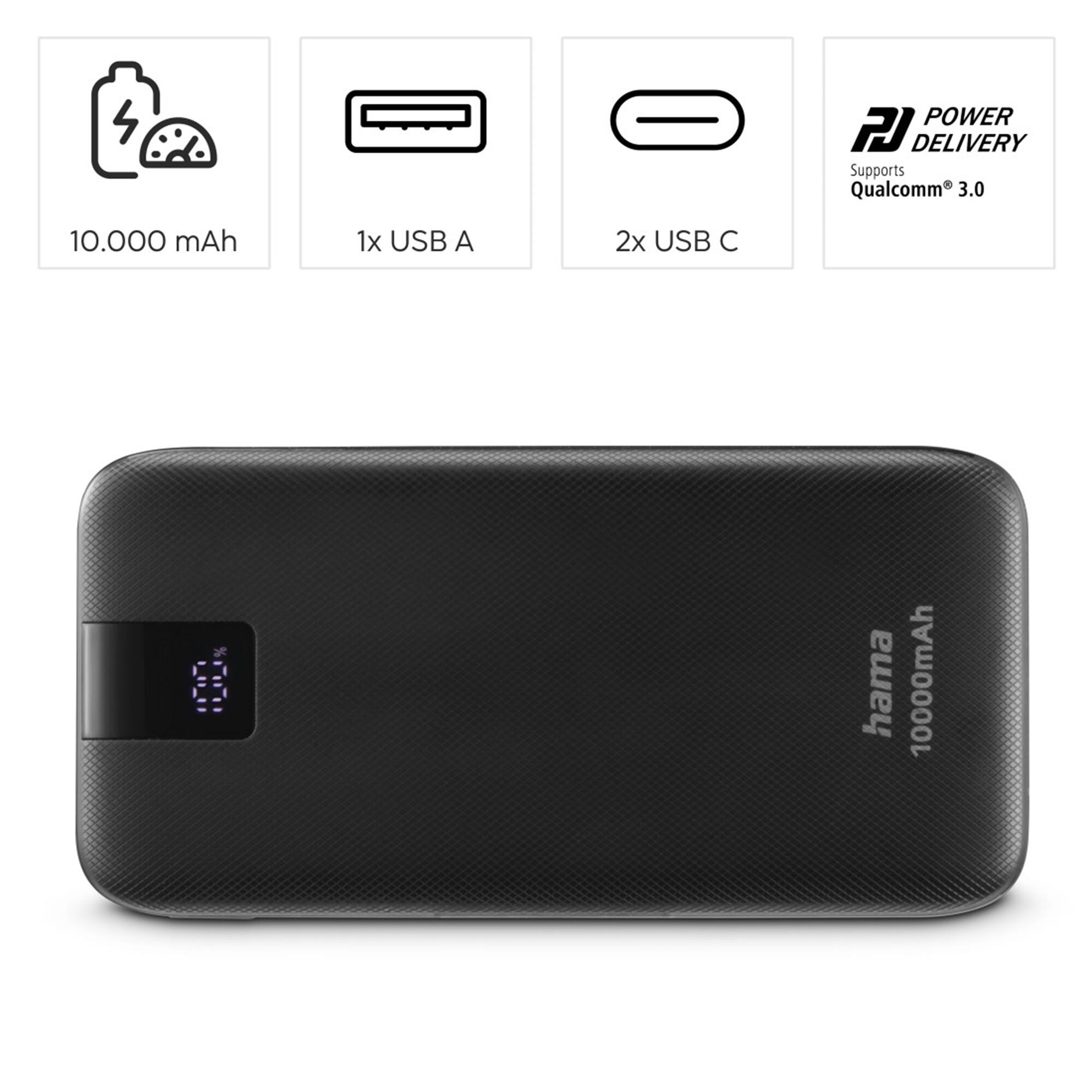 HAMA Power Pack PD10, 10000mAh, Power Delivery, 2xUSB-C, USB-A 2/7