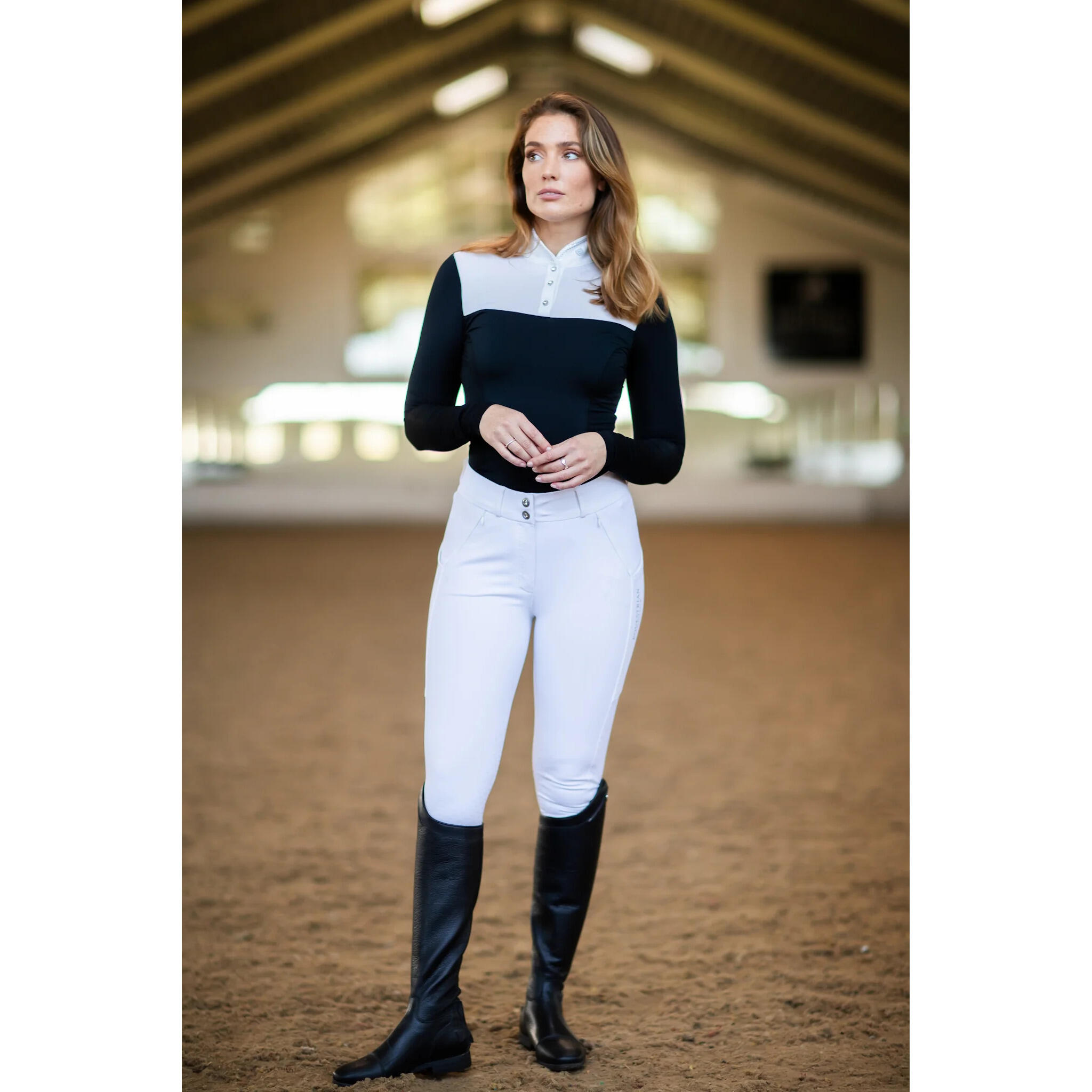 Dames wedstrijdpolo met lange mouwen Equestrian Stockholm 3/4