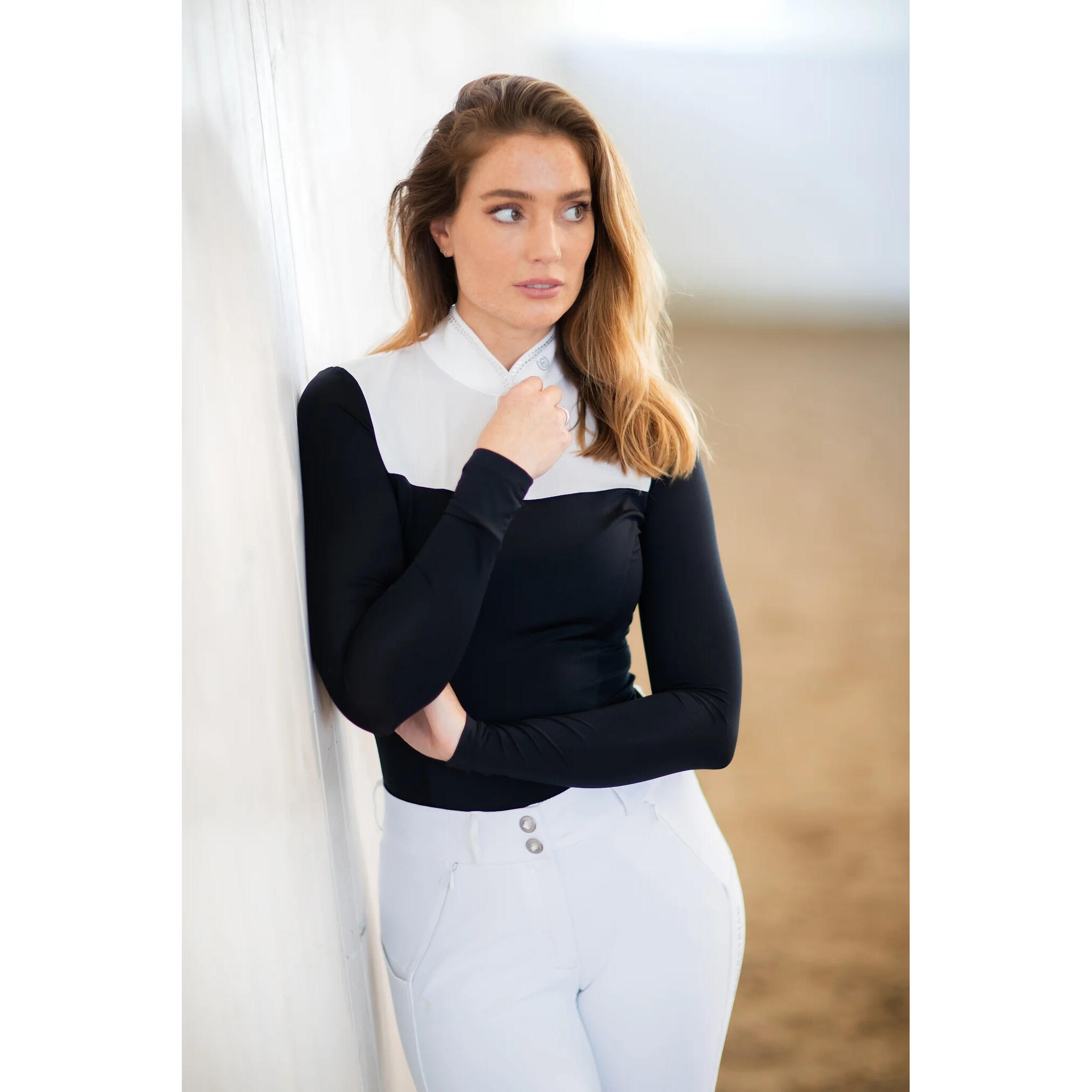 Dames wedstrijdpolo met lange mouwen Equestrian Stockholm 2/4