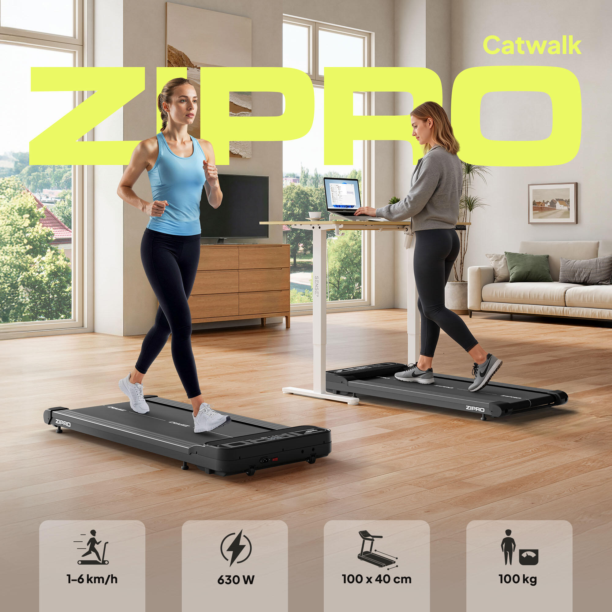 Tapis de marche Zipro Catwalk 100×40 cm, 6km/h, FitShow Bluetooth 3/7