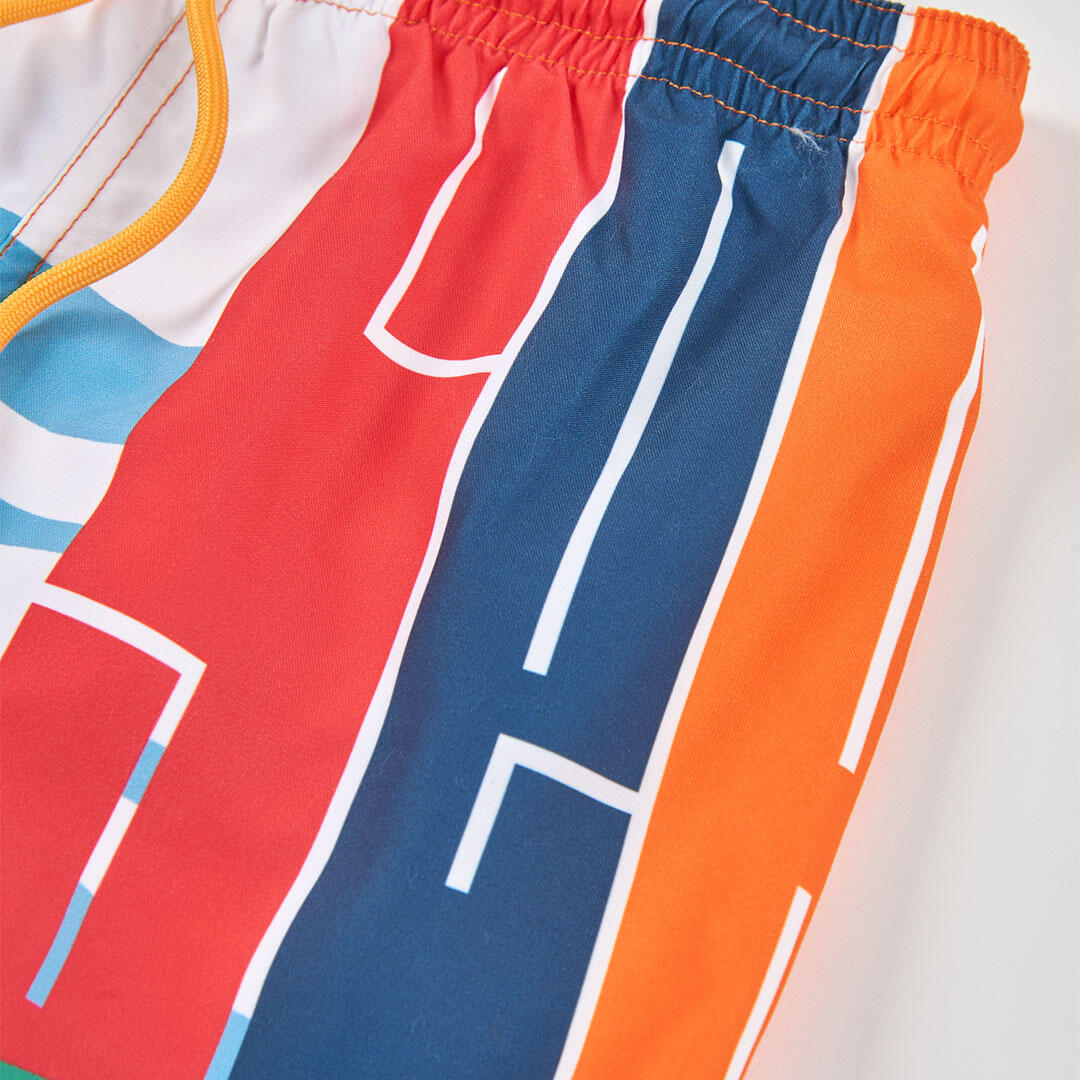 Bañador niño tejido reciclado naranja con estampado 3/4