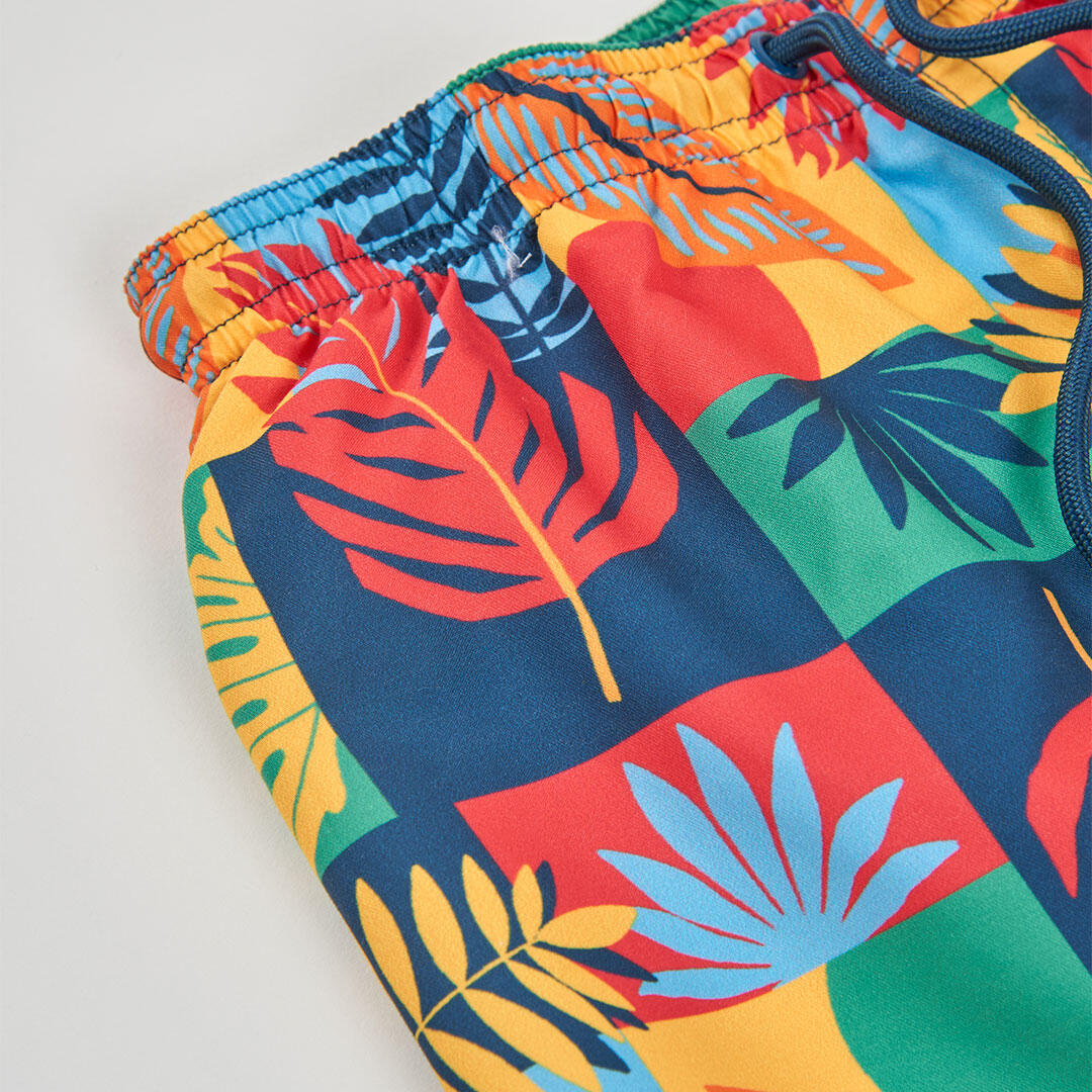 Bañador Infantil de Tejido Reciclado Naranja con Estampado de Hojas 3/4