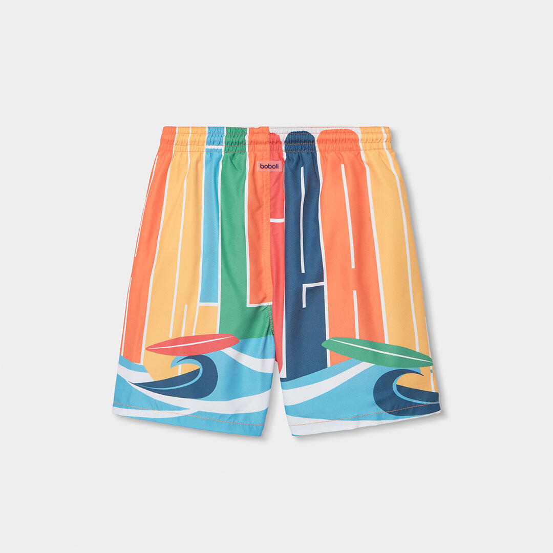 Bañador niño tejido reciclado naranja con estampado 2/4