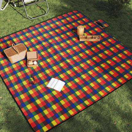 VidaXL Faltbarer Picknickteppich 200x200 cm Samt kariert mit Tragetasche