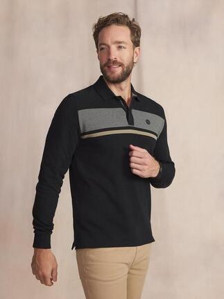 Polo manches longues homme KABYEPOL 100% coton noir coupe ajustée