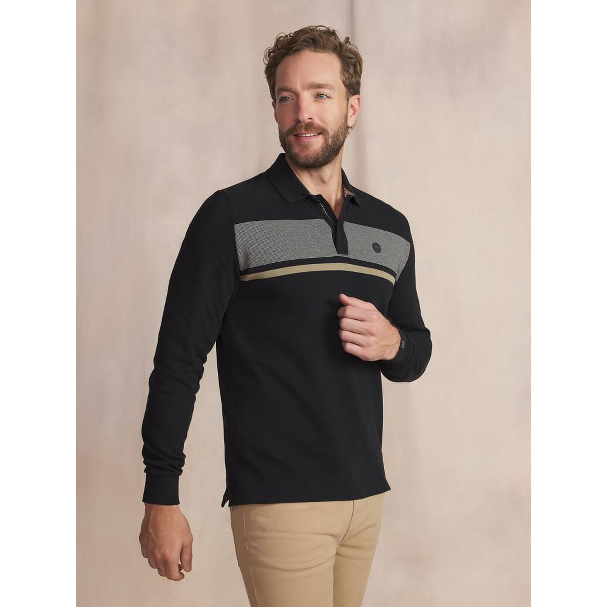 Tbs - Polo Manches Longues Homme Kabyepol 1973 Noir Et Gris 100% Coton - Chemise Manches Longues - Gris|noir - Decathlon