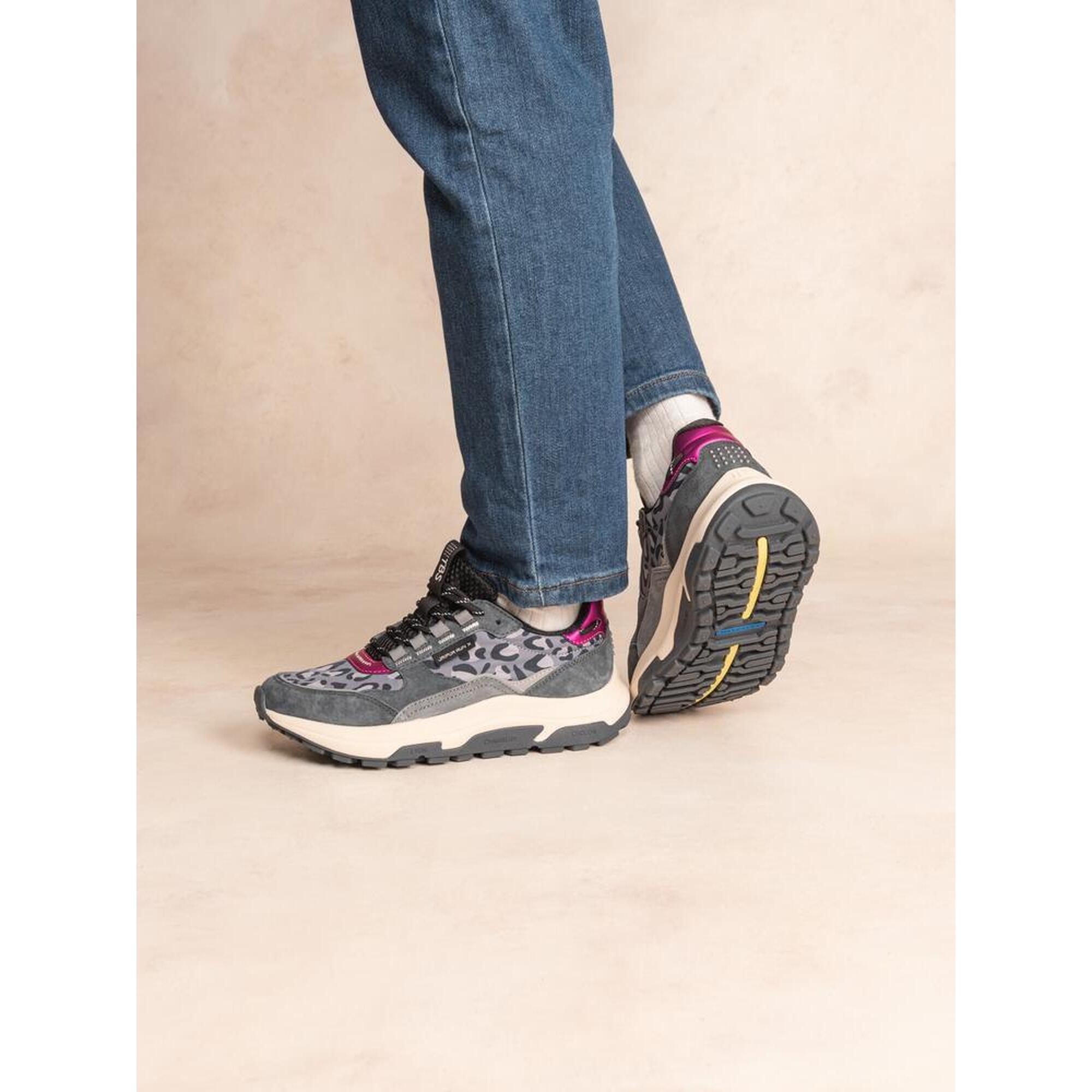 Tbs - Chaussures Running Femme Jazonne Noir/leopard, Cuir/textile, Talon 35 Mm - Baskets - Gris|noir|rose - Decathlon
