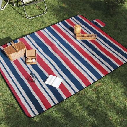 VidaXL faltbare Picknickdecke gestreift 200x150 cm Samt blau-rot