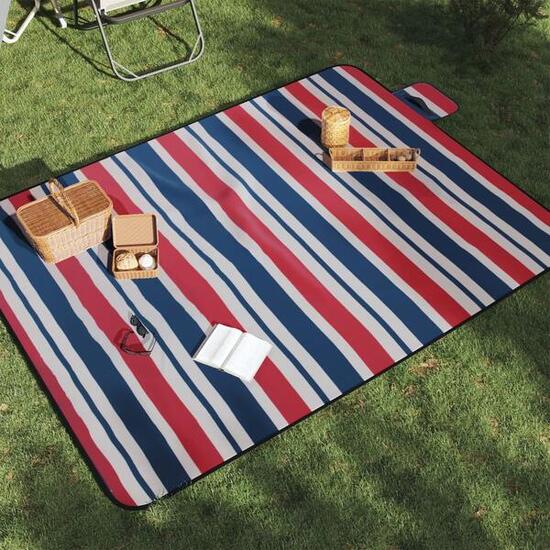 VidaXL faltbare Picknickdecke gestreift 200x150 cm Samt blau-rot