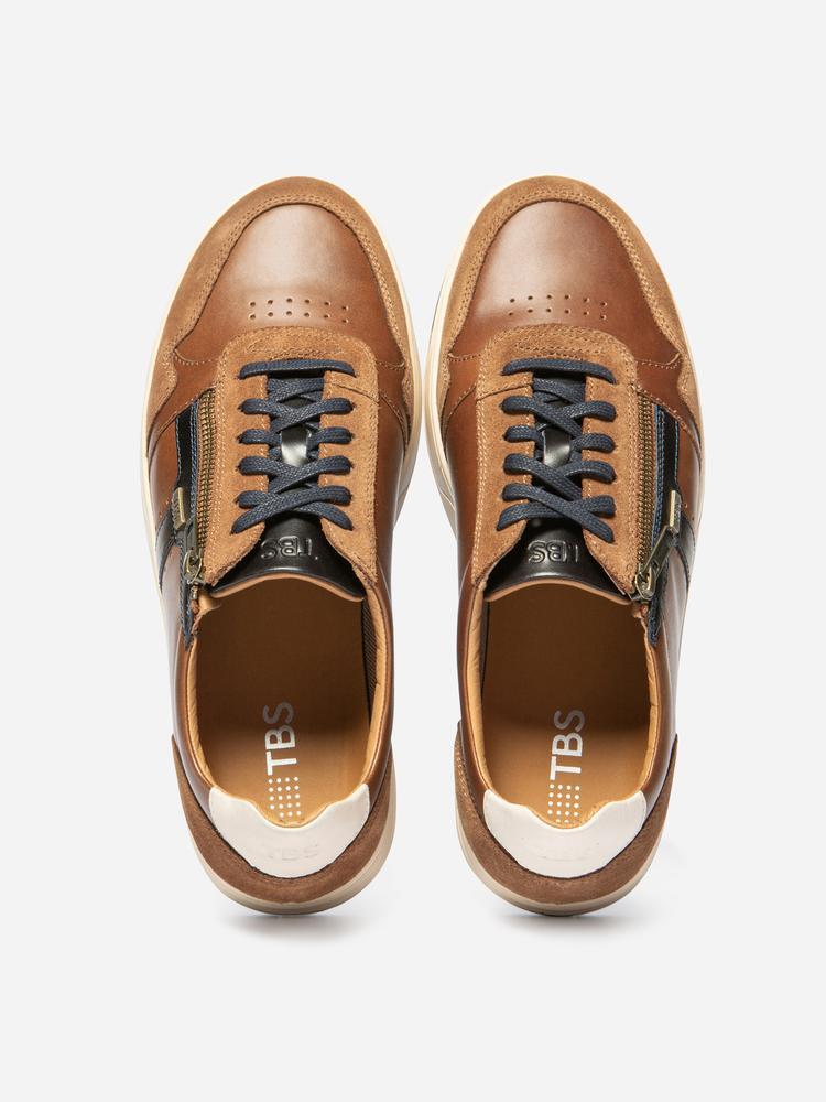 Baskets zippées homme THEOZIP cuir / Navy. 3/5