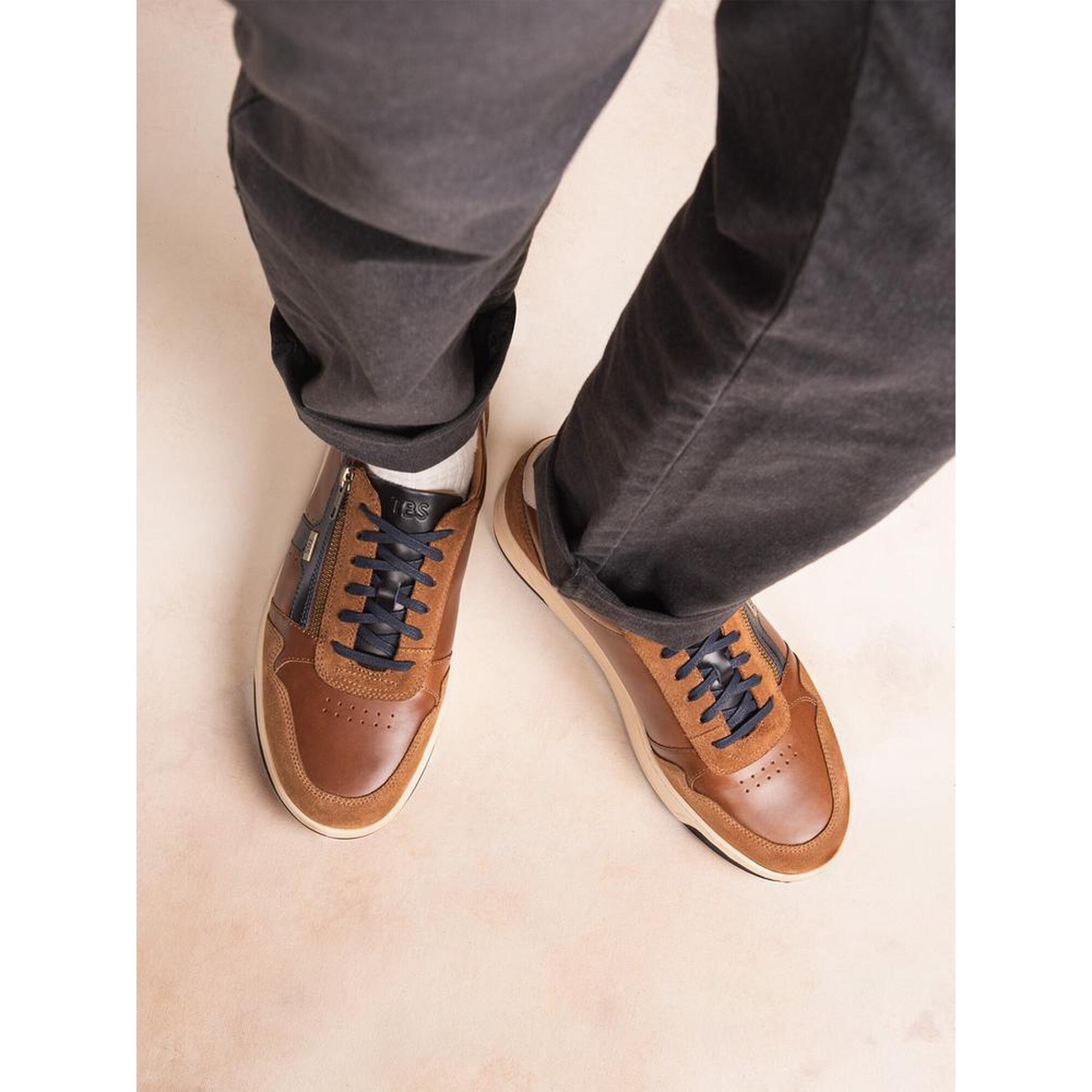 Tbs - Baskets Zippées Homme Theozip Cuir Navy - Baskets - Marron - Decathlon