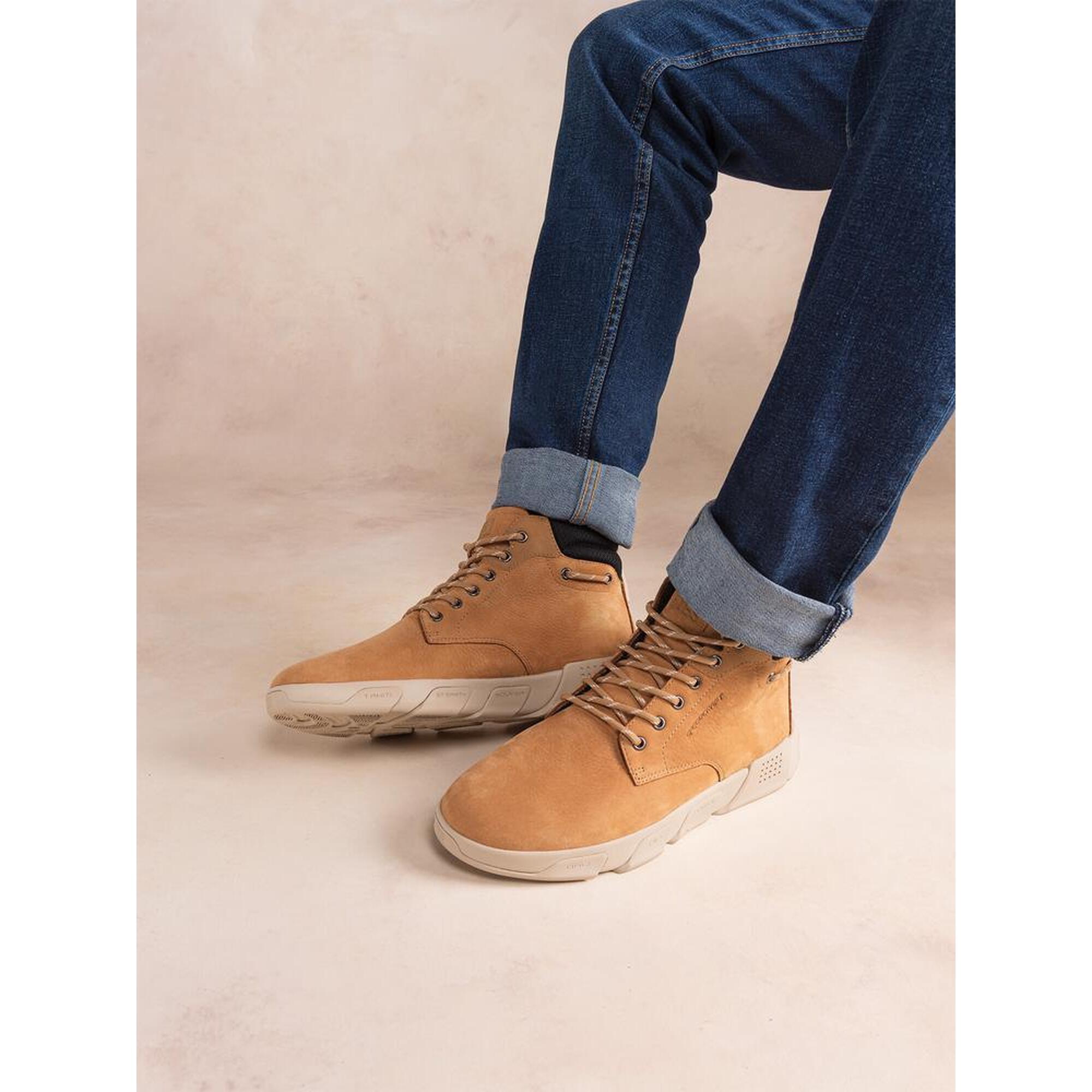 Tbs - Tennis Hautes Homme Jazmide Sahara - Cuir Et Textile, Talon 40 Mm - Baskets - Beige|jaune - Decathlon