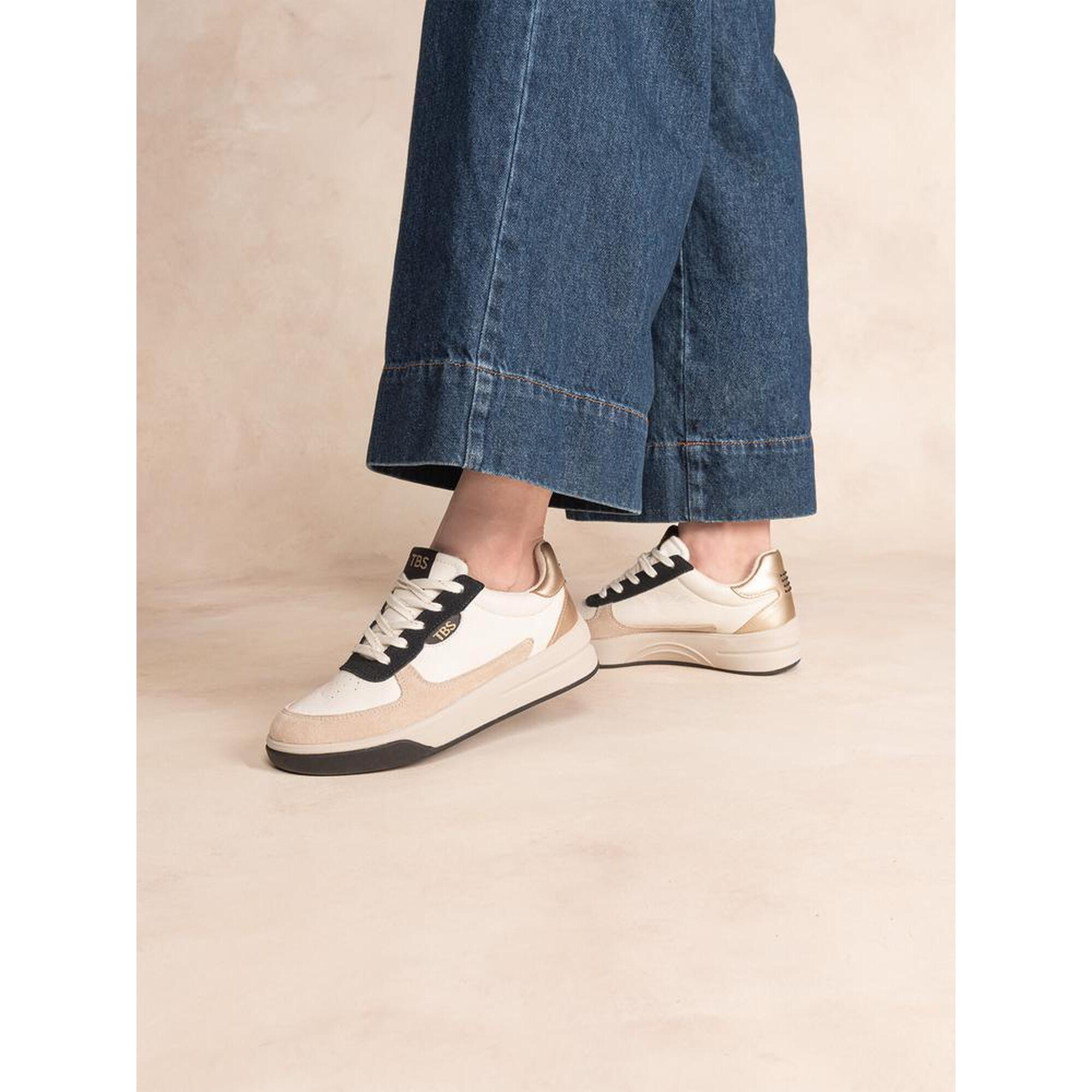 Tbs - 1973 Coralie Baskets Femme Cuir Blanc Navy Platine Talon 40 Mm - Baskets - Blanc|marron - Decathlon