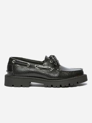 Chaussures bateau Femme LAZARIA Python Noir