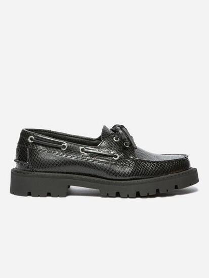 Chaussures bateau Femme LAZARIA Python Noir