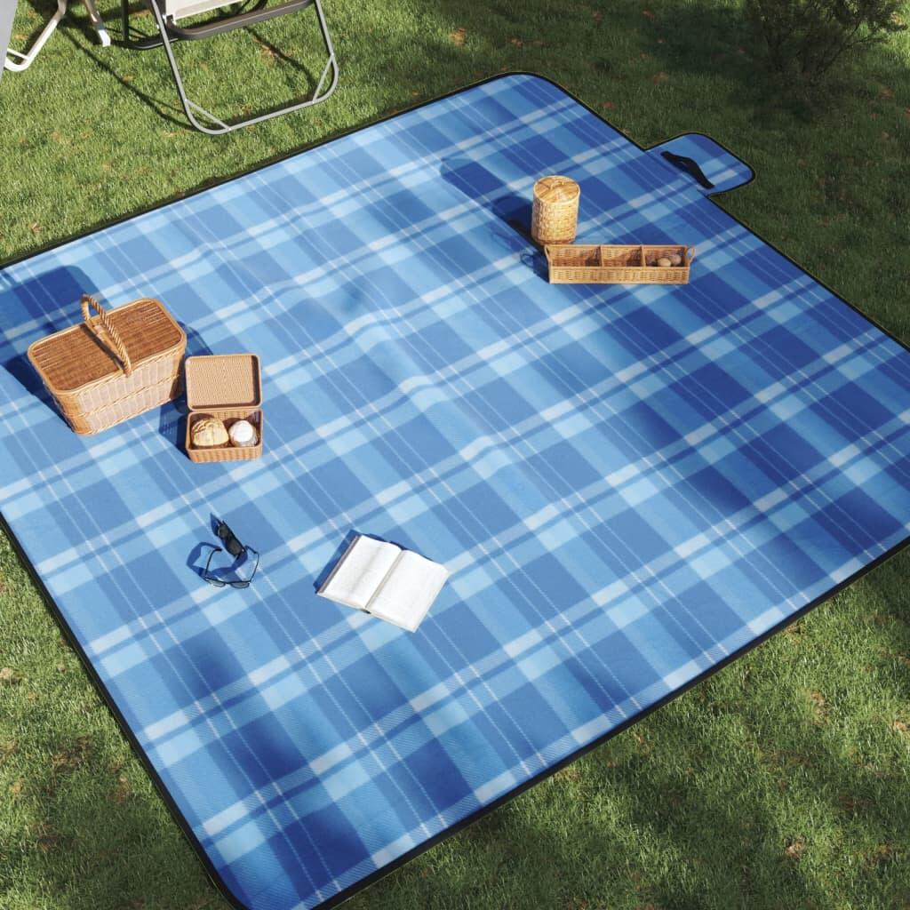 VidaXL Foldable Picnic Blanket 200 x 200 cm - Blue Velvet, Waterproof Backing