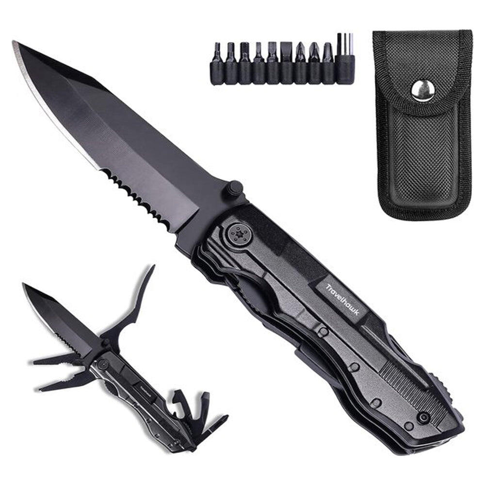 Coltello Tascabile Multifunzione 12 In 1 – Pieghevole In Acciaio Inox – Con Impugnatura Antiscivolo – Per Campeggio, Picnic, Lavoro - 2