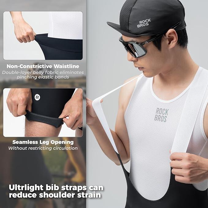 ROCKBROS Pantaloni Ciclismo Lunghi Uomo - Imbottiti Senza Cuciture In Nylon-Lycra - Traspiranti E Riflettenti Per MTB E Strada - Nero