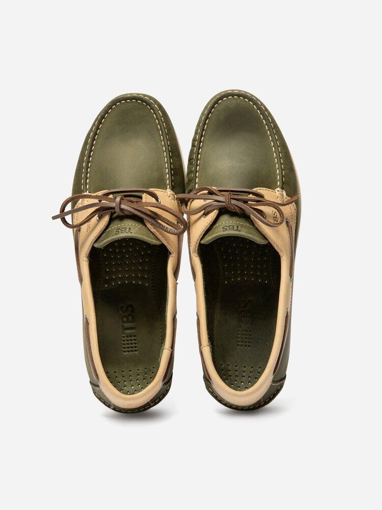 Chaussures bateau homme PHENIS Olive / Beige 3/4