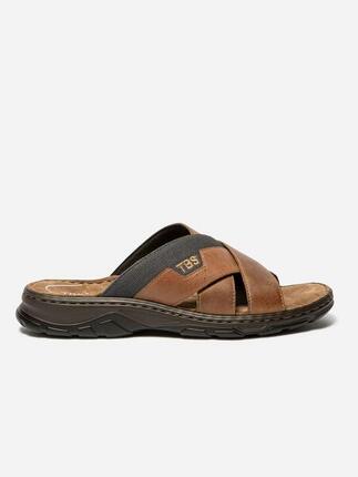 Mules homme JACQUIE Tan / Chocolat, talon 45 mm