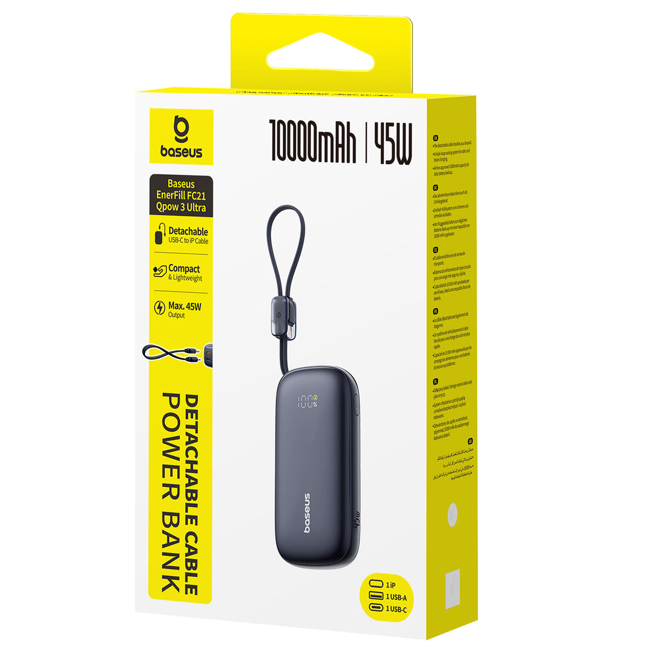 CARICATORE PORTATILE BASEUS 10000mAh 45W USB TIPO C CAVO LIGHTNING 7/7