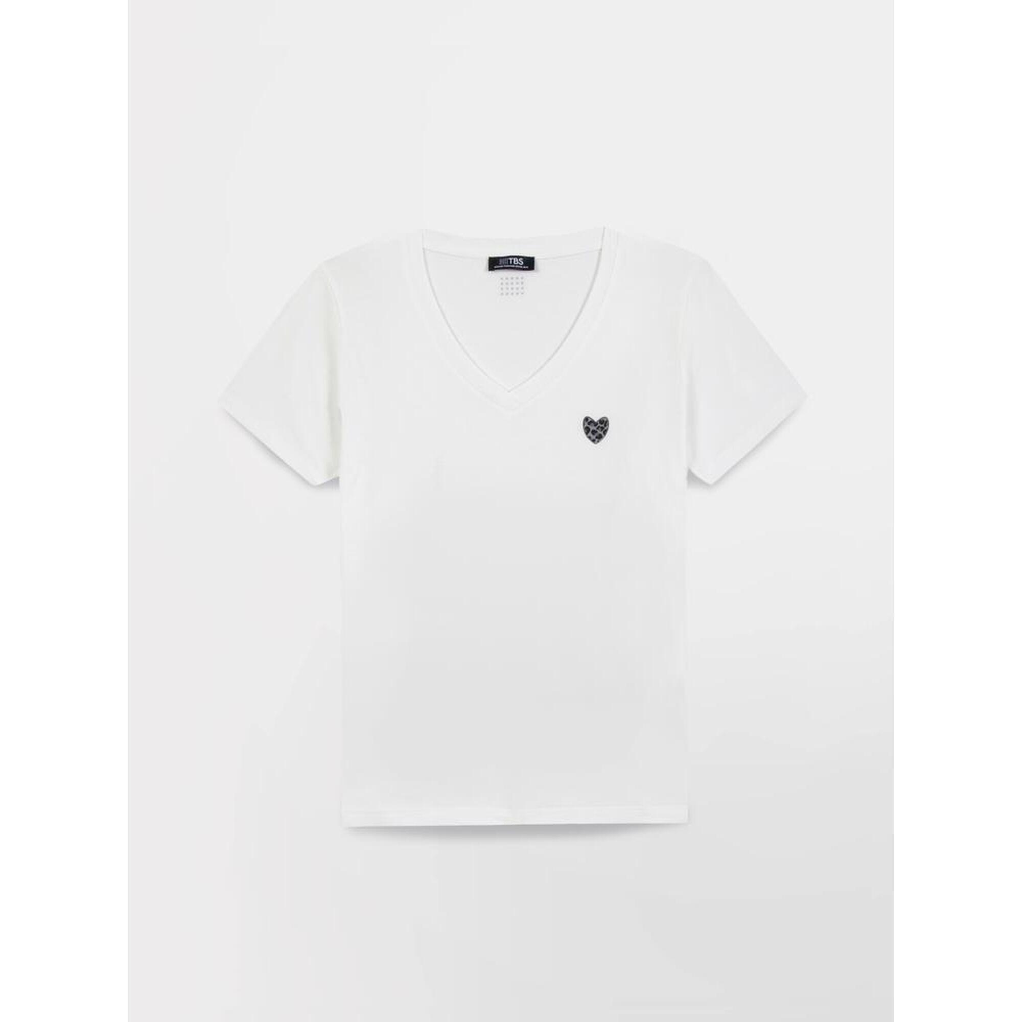 Tbs - 1973 Silmitee T-shirt Femme Manches Courtes Col V Arctique - T-shirt Manches Courtes - Blanc - Decathlon