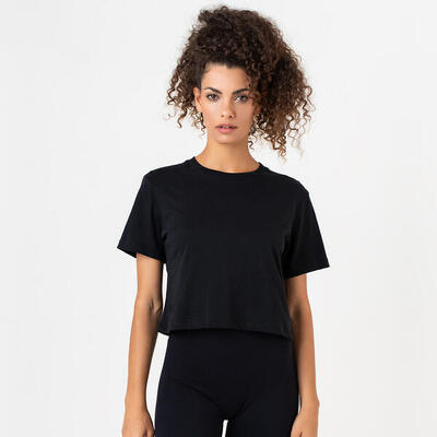 T-shirt crop donna 100% cotone allenamento tempo libero Bianco