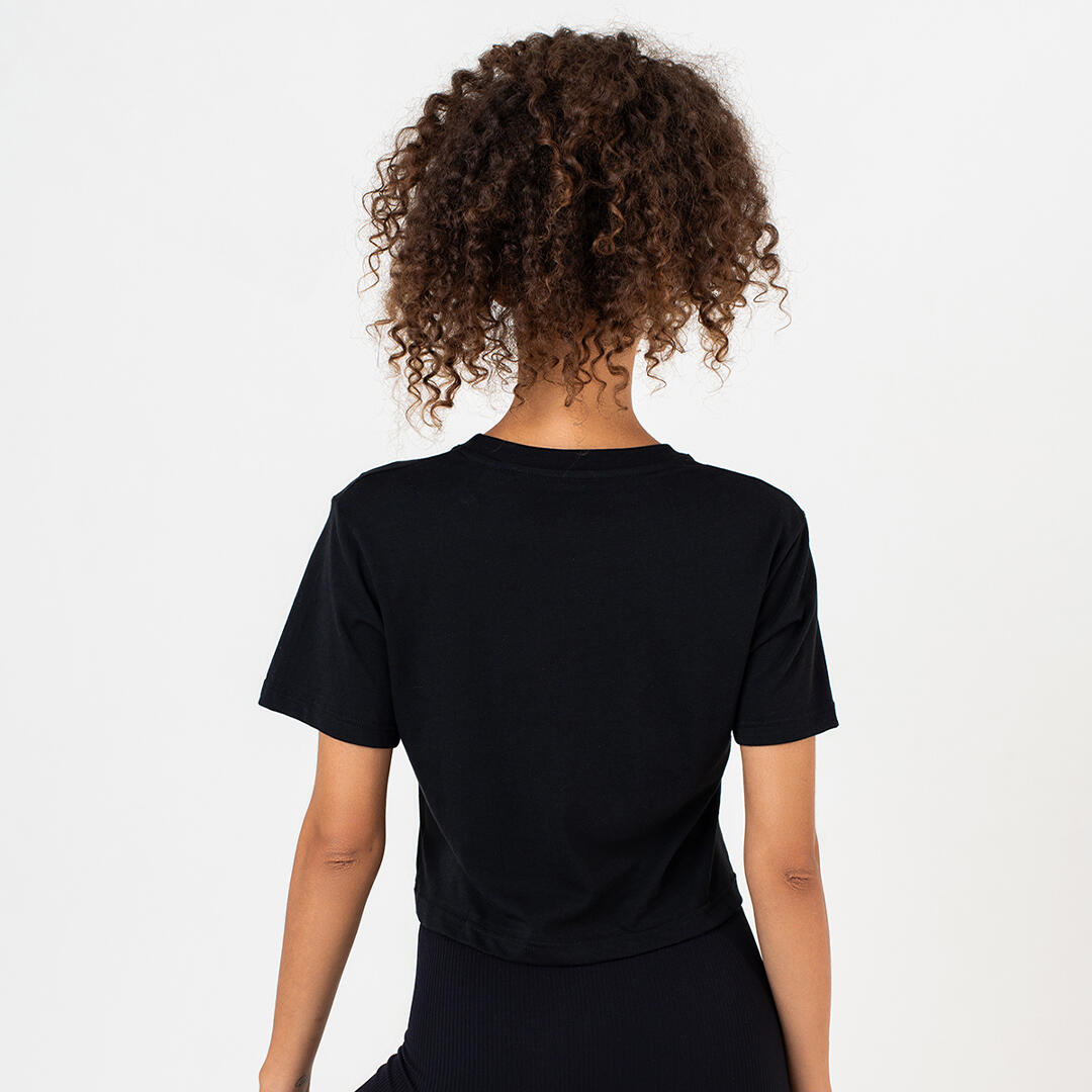 T-shirt crop donna 100% cotone allenamento tempo libero Nero 3/4
