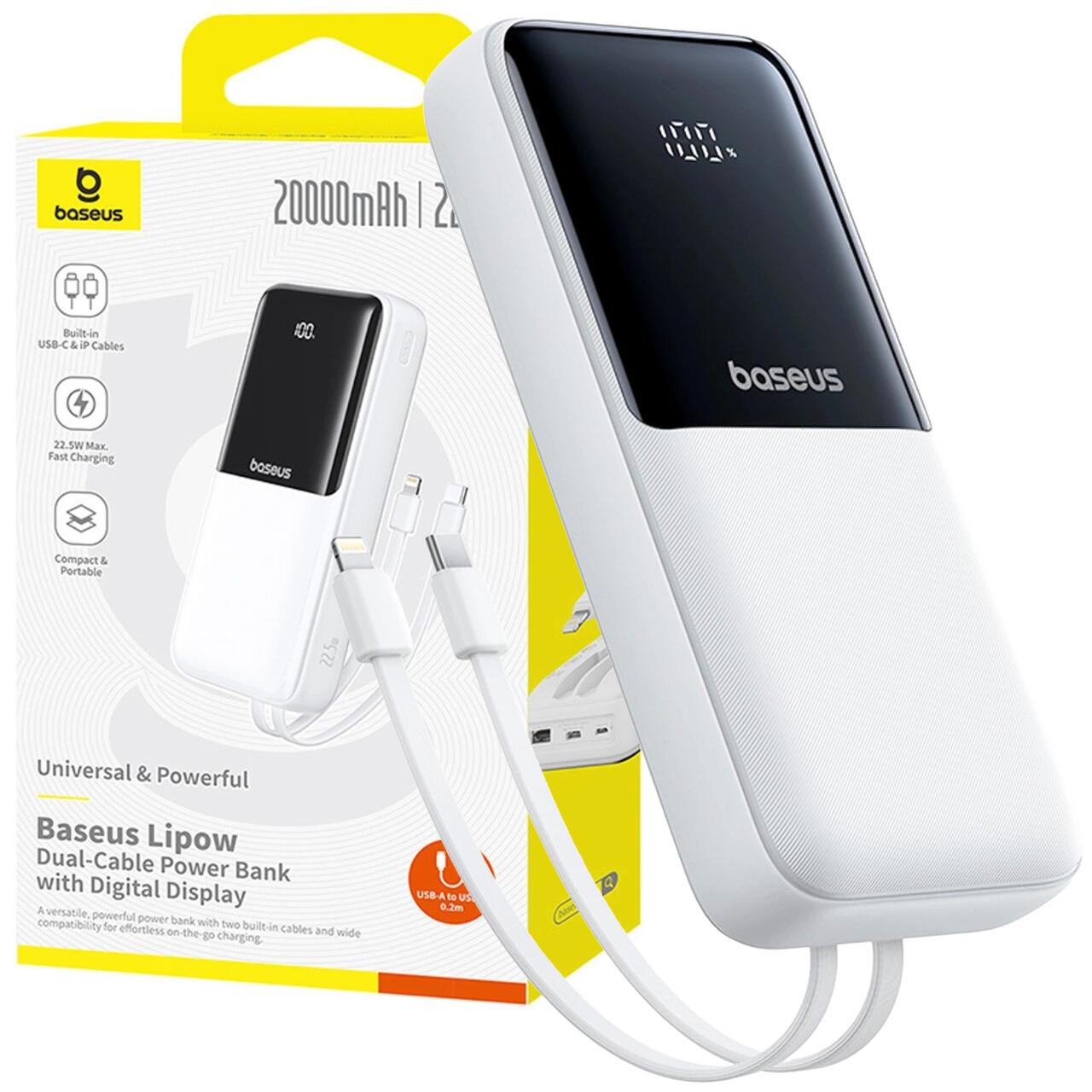 Powerbank Baseus 20000 mAh 22.5W USB-C USB wbudowane kable USB-C Lightning