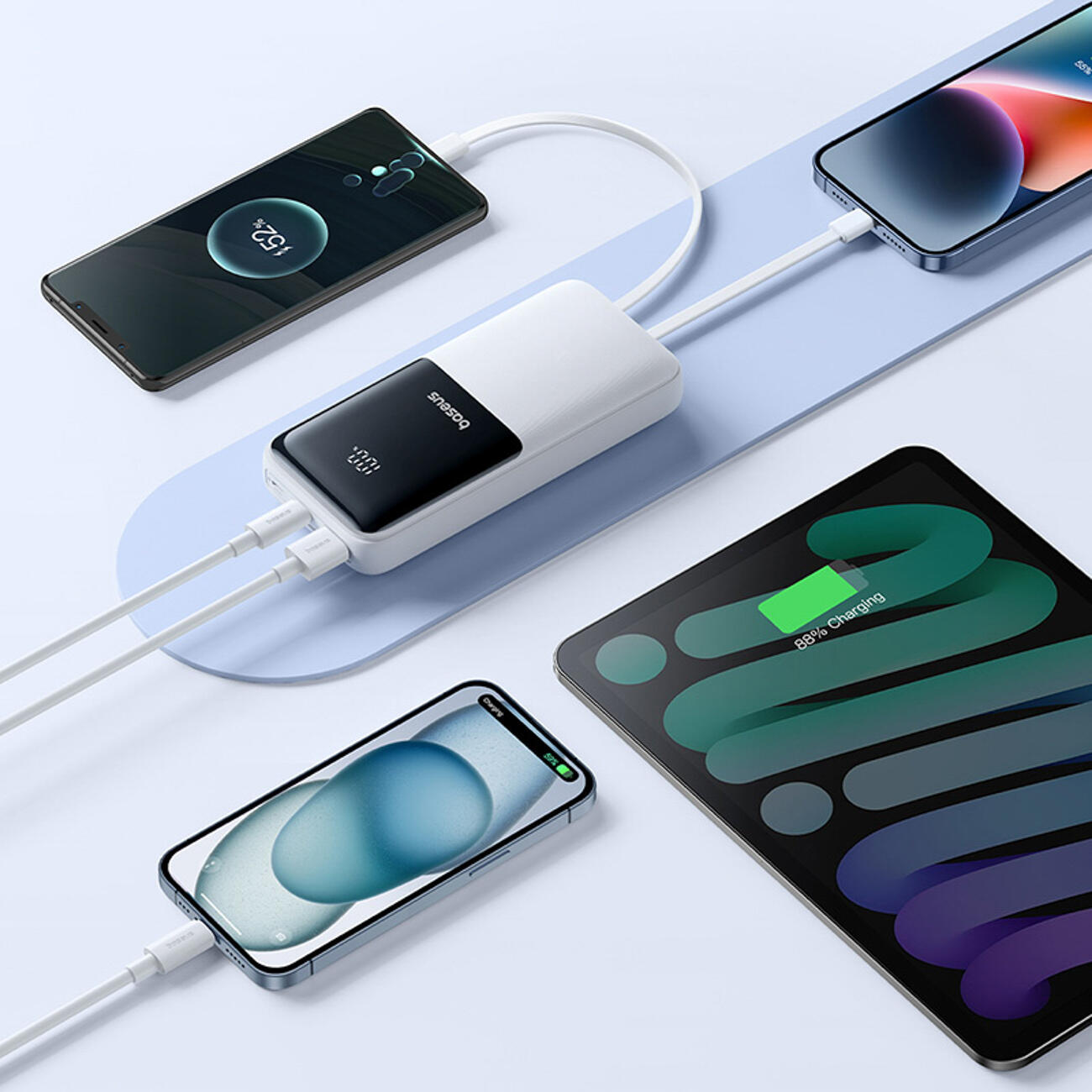 Powerbank Baseus 20000 mAh 22.5W USB-C USB wbudowane kable USB-C Lightning 3/7