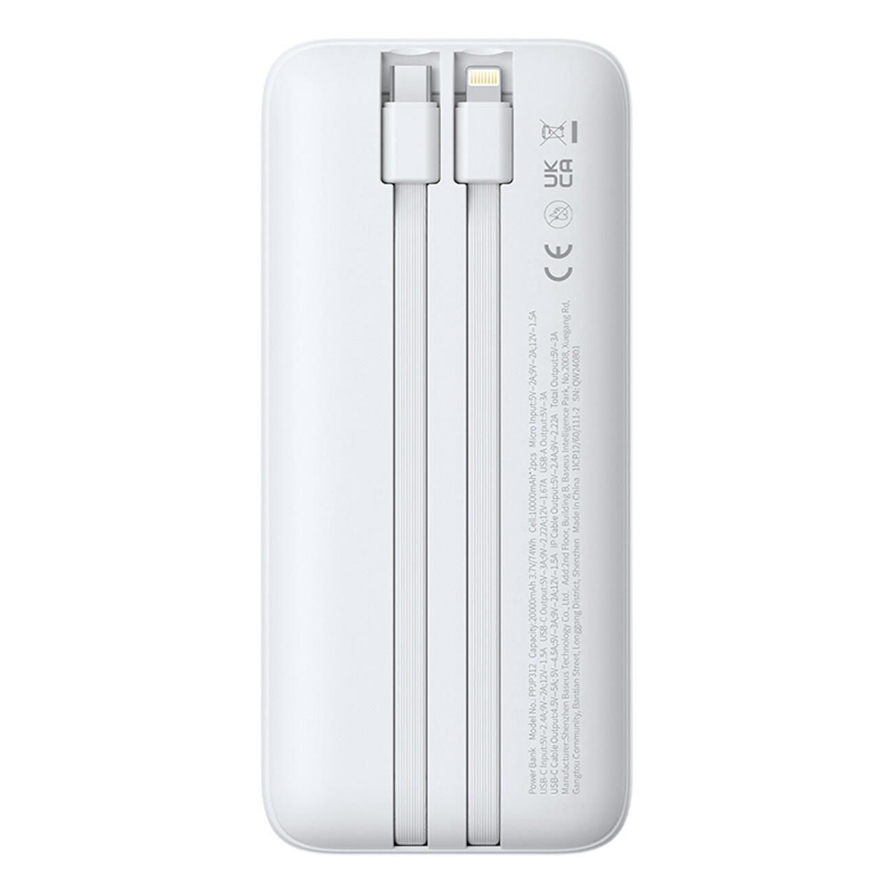 Powerbank Baseus 20000 mAh 22.5W USB-C USB wbudowane kable USB-C Lightning 6/7