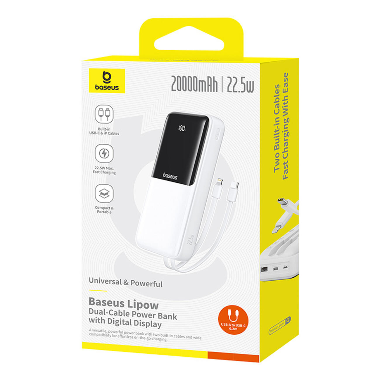 Powerbank Baseus 20000 mAh 22.5W USB-C USB wbudowane kable USB-C Lightning 7/7