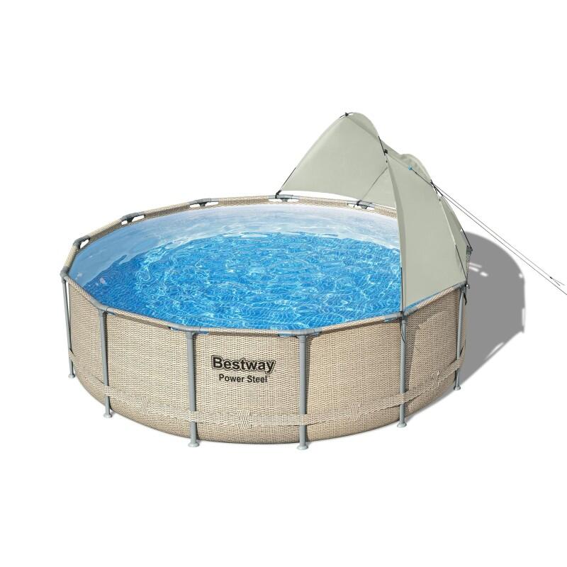 Bestway - Bestway Piscine Hors Sol Ronde Power Steel Avec Auvent 396x107cm Rotin Beige - Piscine - Multicolore - Taille Unique - Decathlon