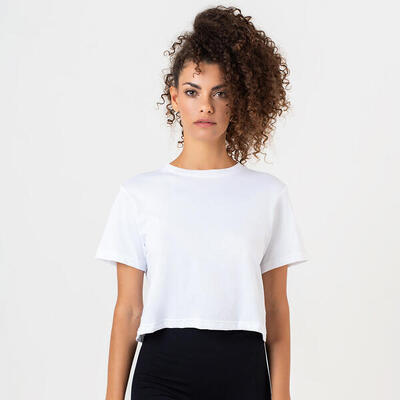 T-shirt crop donna 100% cotone allenamento tempo libero Bianco