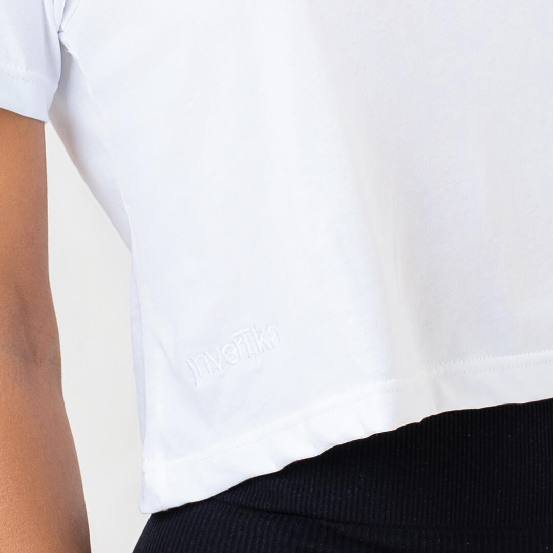T-shirt Crop donna pole queen senza cuciture allenamento e tempo libero Bianca 3/4