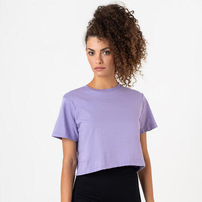 T-shirt crop donna 100% cotone allenamento tempo libero Bianco