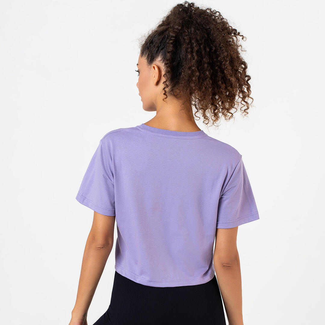 T-shirt crop donna 100% cotone allenamento tempo libero Lilla 3/4